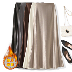 批发实拍醋酸缎面包臀半身裙女秋冬垂坠感显瘦修身高腰A字裙鱼尾长裙
