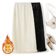 批发实拍新款新中式国风金钻绒半身裙加绒加厚遮垮显瘦百搭a型开叉裙