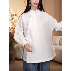 批发2026春季新中式<b class='q'>汉服</b>立领盘扣衬衫女国风复古纯棉斜襟<b class='q'>唐装</b>茶服上衣