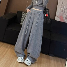 批发高腰显瘦百搭宽松简约加绒休闲弯刀裤