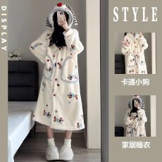 批发可爱珊瑚绒睡袍连帽睡衣少女冬季加厚睡裙保暖家居服