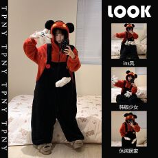 批发冬季法兰绒睡衣加厚可爱连体睡衣少女卡通ins家居服睡袍