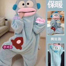 批发汉顿丑鱼连体睡衣女秋冬季珊瑚绒加厚加绒男款情侣大码成人一体式