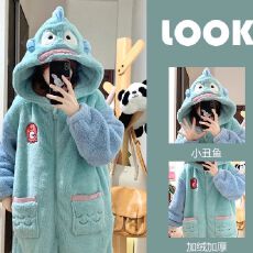 批发少女小丑鱼珊瑚绒连体睡衣女加绒加厚冬季新款居家毛绒睡袍一体式