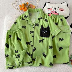 夏季女双短长裤三件套套头睡衣可爱卡通款云朵棉舒适透气