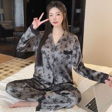春秋季睡衣女直播款长袖家居服丝绸冰丝休闲仿真丝套装
