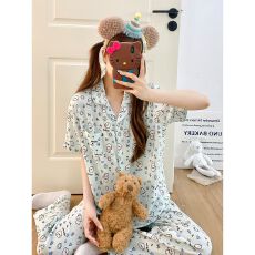 批发云朵棉<b class='q'>睡衣</b>家居服短袖长裤少女夏日宽松休闲薄款<b class='q'>卡通</b>套装