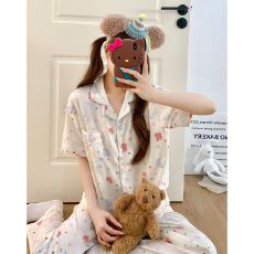 批发云朵棉<b class='q'>睡衣</b>家居服短袖长裤少女夏日宽松休闲薄款<b class='q'>卡通</b>套装