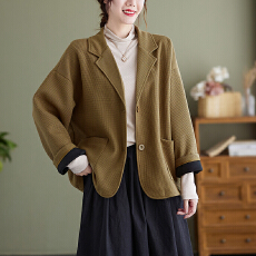 批发实拍2026秋季新款华夫格外套<b class='q'>女</b>士<b class='q'>西装</b>领短款宽松长袖上衣