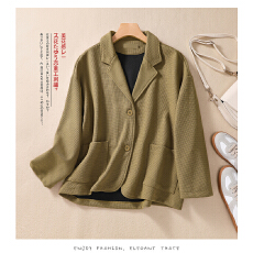 批发实拍2026春季新款华夫格外套女士西装领短款宽松长袖上衣