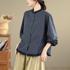 批发实拍2026春季新款文艺大码复古衬衫<b class='q'>长袖</b>圆领韩版上衣女