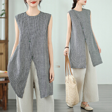 批发实拍2026夏季棉麻大码<b class='q'>亚麻</b>宽松显瘦无袖中长款无袖衬衫裙