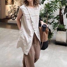 实拍2026夏季棉麻大码亚麻宽松显瘦无袖中长款无袖衬衫裙