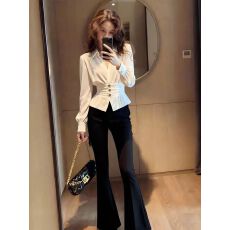 批发白色丝绒衬衫女<b class='q'>秋</b>冬轻奢高级感独特漂亮巨好看掐腰法式小资小上衣