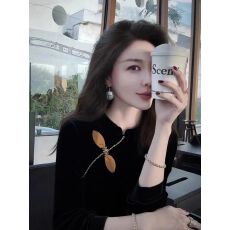 批发新中式黑色丝绒上衣女装2025<b class='q'>冬</b>季气质高级感时髦洋气内搭打底衬衣