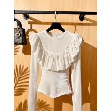 批发巨好看的冬装内搭<b class='q'>衬衫</b>女超好看独特漂亮气质高端掐腰白色丝绒上衣