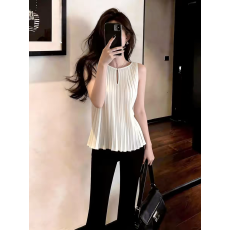 批发圆领休闲气质米白色上衣2026年春季女装新款百搭通勤时尚<b class='q'>无袖</b>小衫