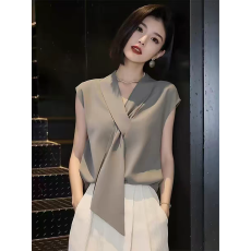 轻熟优雅风无袖V领飘带衬衫女2026夏季新款休闲百搭显瘦减龄上衣