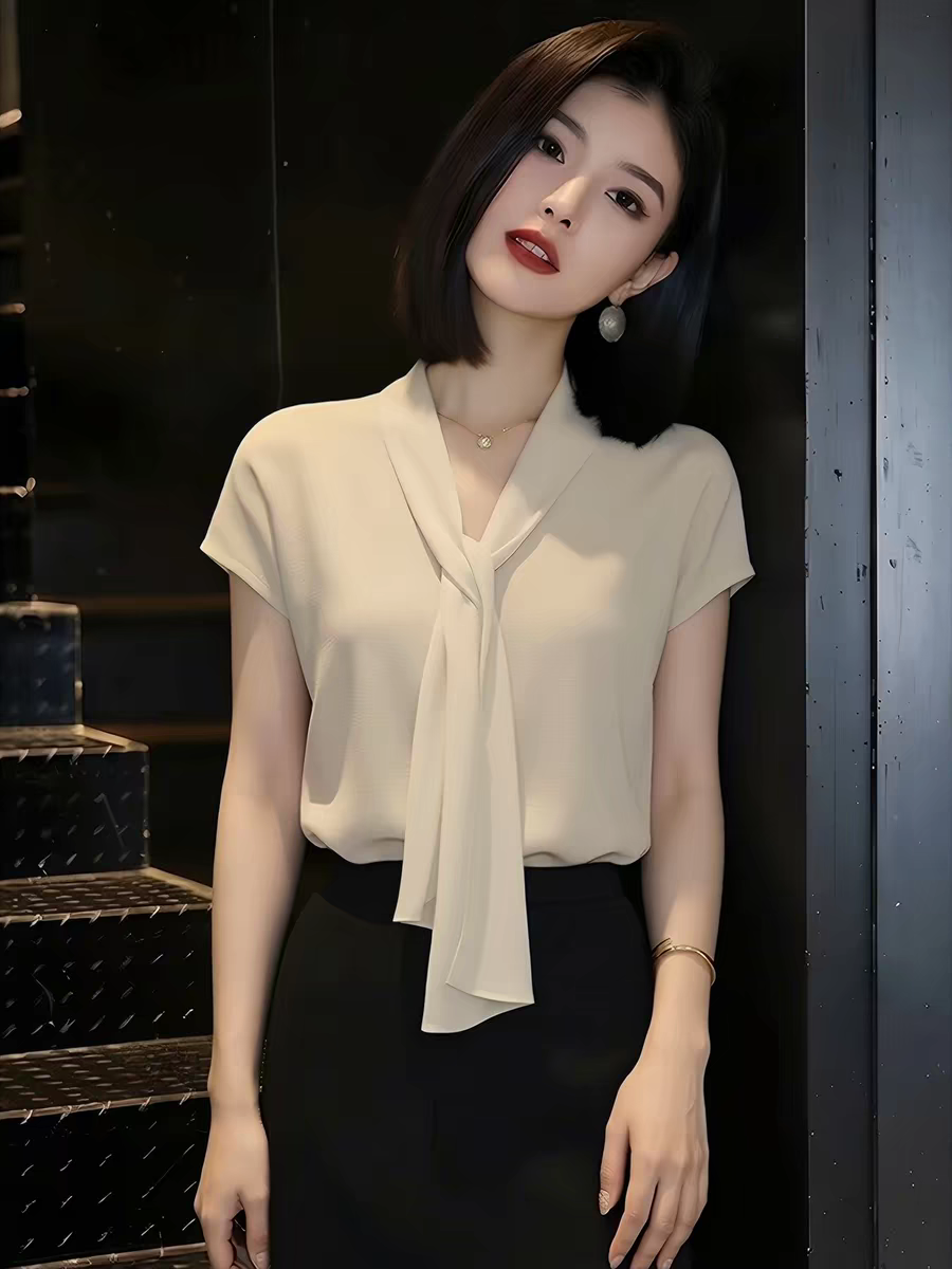 아름다운 부드러운 우아함 바람 셔츠 여성 의류 여름 2026 년 새로운 연령 감소 반팔 셔츠 맨위 고유 한 작은 셔츠