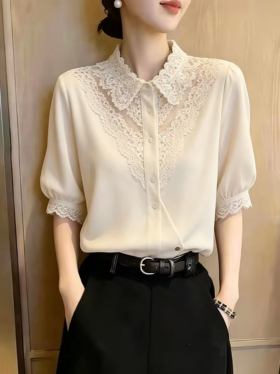 2026 년 여름 새로운 올해 인기 아름다운 고유 한 반팔 디자인 고급 센스 아름다운 품격 슬림해 보이는 작은 셔츠