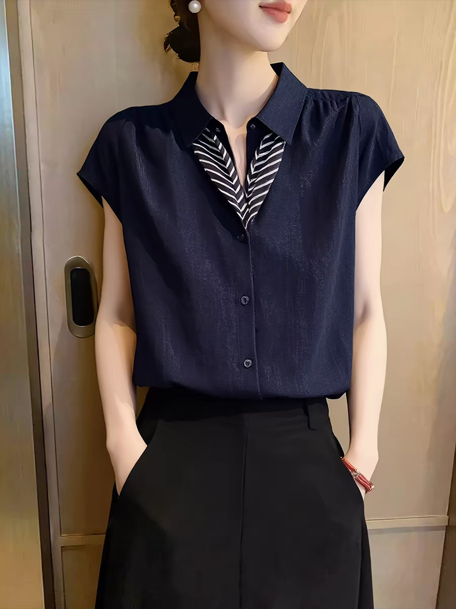 POLO 칼라 경력 반팔 여성 셔츠 여름 2026 년 새로운 고유 한 고급 센스 셔츠 루즈핏 슬림해 보이는 맨위