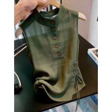 批发韩版立领纽扣<b class='q'>背心女</b>夏修身减龄时髦超好看显瘦内搭上衣设计感小众