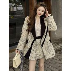 批发2025冬季新款轻奢重工小香风亮片加厚西装<b class='q'>外套</b>+高腰短裙套装