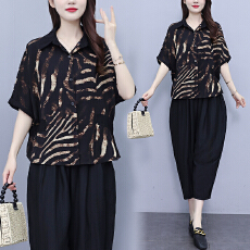批发中年妈妈时尚<b class='q'>套装</b>女士夏装2026新款时髦宽松洋气上衣<b class='q'>哈伦裤</b>两件套