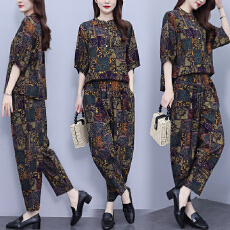 批发实拍洋气时尚<b class='q'>套装</b>2026夏装新款大码女装显瘦短袖休闲<b class='q'>哈伦裤</b>两件套