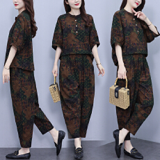 批发实拍洋气时尚<b class='q'>套装</b>2026夏装新款大码女装显瘦短袖休闲<b class='q'>哈伦裤</b>两件套