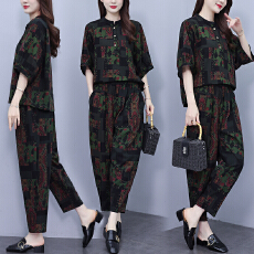 批发实拍洋气时尚<b class='q'>套装</b>2026夏装新款大码女装显瘦短袖休闲<b class='q'>哈伦裤</b>两件套