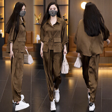 批发2026夏季新款网红款套装女休闲减齢<b class='q'>衬衫</b>上衣<b class='q'>外套</b>时尚哈伦裤两件套