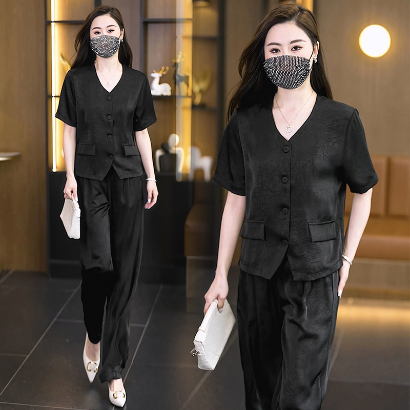 실사 빅 사이즈 여성 의류 2026 년 여름 새로운 패션 세트 가스 질감 여성 스트레이트 팬츠 세트