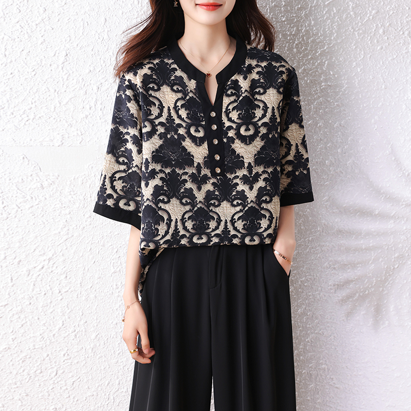 RY5098# 2026夏装新款百搭简约大码女装衬衫时尚休闲宽松遮肉显瘦微胖上衣