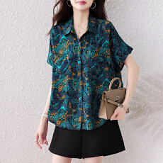 批发<b class='q'>时尚</b>印花短袖衬衫女2026夏季新款大码宽松显瘦百搭洋气上衣<b class='q'>妈妈装</b>