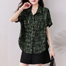 批发<b class='q'>时尚</b>印花短袖衬衫女2026夏季新款大码宽松显瘦百搭洋气上衣<b class='q'>妈妈装</b>