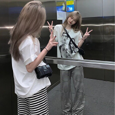 批发宽松阔腿条纹裤子女春秋<b class='q'>夏季</b>新款薄款休闲裤加长高个子宽松拖地裤