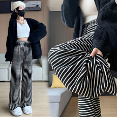 批发宽松阔腿条纹裤子女春秋<b class='q'>夏季</b>新款薄款休闲裤加长高个子宽松拖地裤