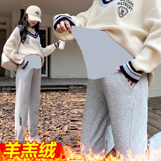 孕妇裤子秋季外穿休闲运动裤孕期春秋款卫裤高腰托腹束脚裤羊羔绒
