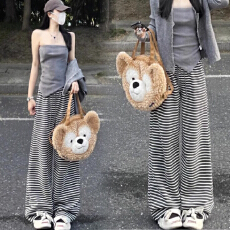 孕妇无托腹春秋新款斑马条慵懒条纹阔腿裤抽绳女裤宽松休闲孕妇裤