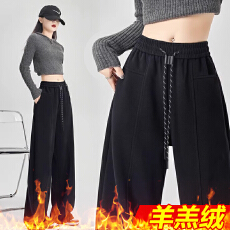 批发孕妇直筒运动阔腿裤女秋冬新款高腰显瘦宽松直筒垂感休闲卫裤