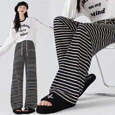 批发宽松阔腿条纹裤子女春秋夏季新款薄款休闲裤加长高个子宽松拖地裤