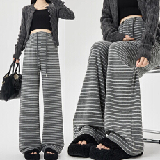 批发孕妇无托腹春秋新款斑马条慵懒条纹阔腿裤抽绳女裤宽松休闲孕妇裤