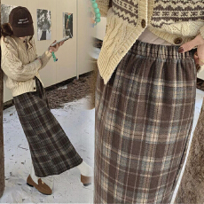 批发孕妇半身裙春秋季新款格子裙托腹毛呢直筒半裙显瘦开叉春款一步裙