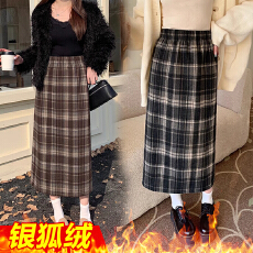 批发孕妇半身裙春秋季新款格子裙托腹毛呢直筒半裙显瘦开叉秋款一步裙
