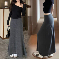 无托腹孕妇针织半身裙子女夏春秋季小个子孕期灰色显瘦直筒包臀裙