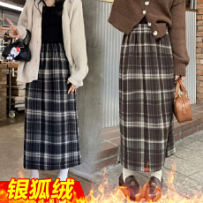 批发孕妇半身裙<b class='q'>春</b>秋季新款格子裙托腹毛呢直筒半裙显瘦开叉秋款一步裙