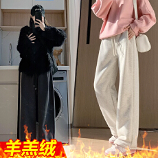 孕妇裤羊羔绒运动裤秋冬加绒宽松不勒肚子阔腿棉裤束脚休闲卫裤子