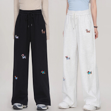 孕妇裤灰色加绒加厚腊肠狗裤子女秋冬运动卫裤小个子直筒阔腿长裤