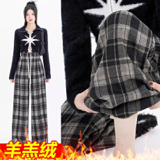 孕妇格子裤女春秋款外穿2025新款复古休闲毛呢阔腿裤秋冬直筒长裤